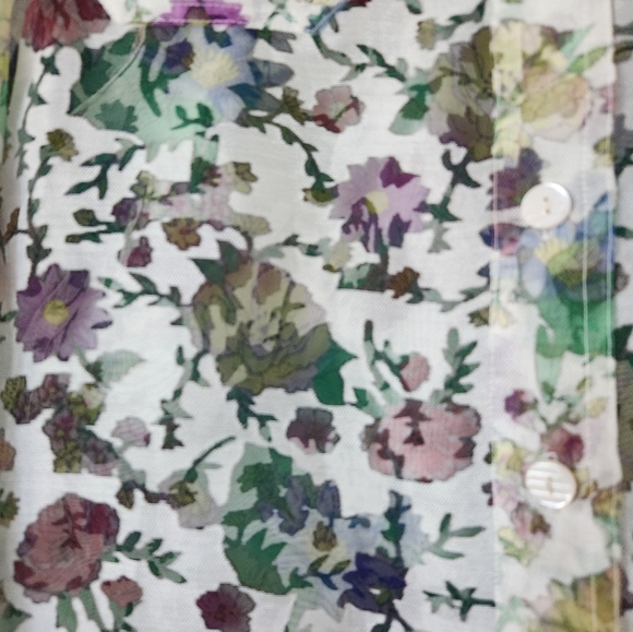 Bamboo Traders ultra feminine, floral, double pocket, sheer, button blouse, L - Picture 2 of 8